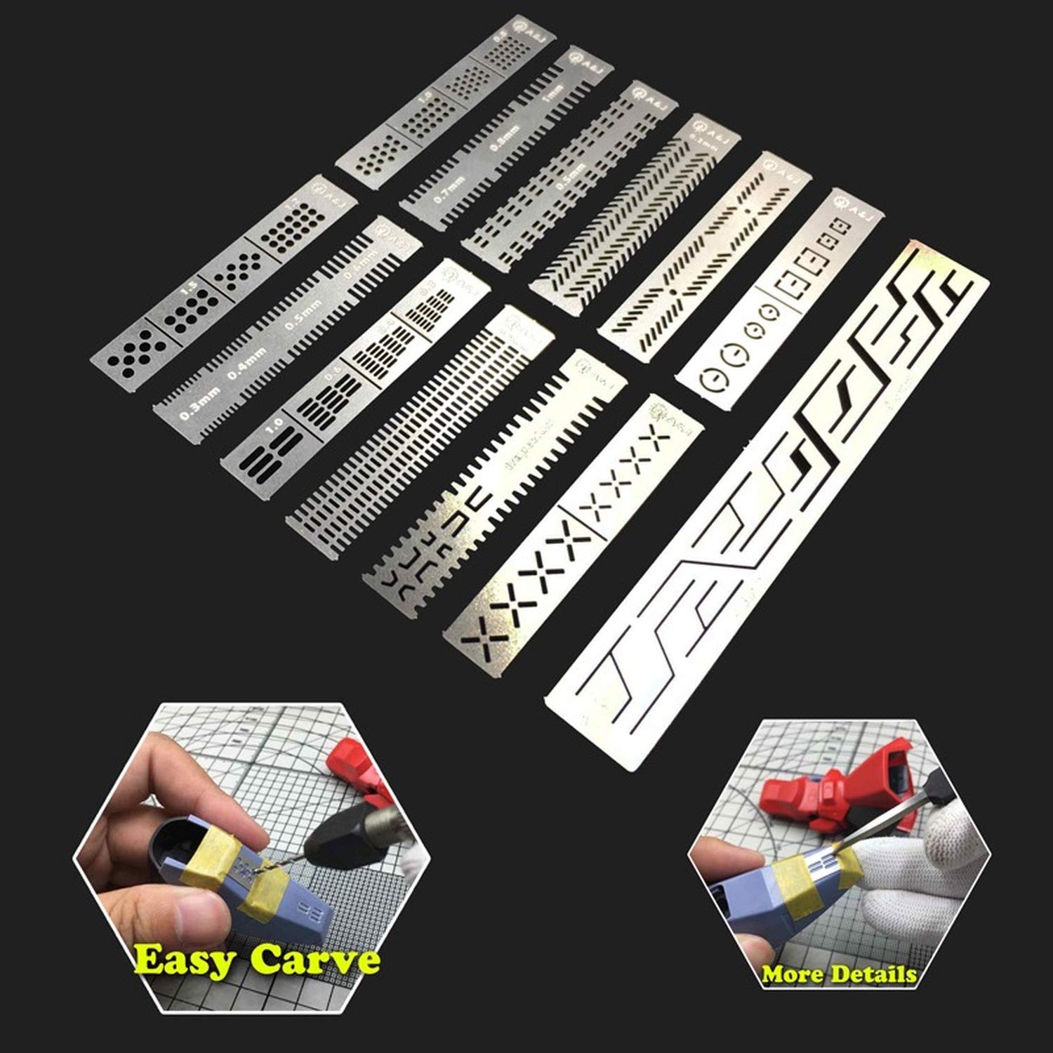 Premium Stainless Steel Hobby Model Craft Tool - Carving Auxiliary Ruler with Drill Hole Guide & Precision Scribe Line for DIY Woodworking, Jewelry Making & Miniature Model Building