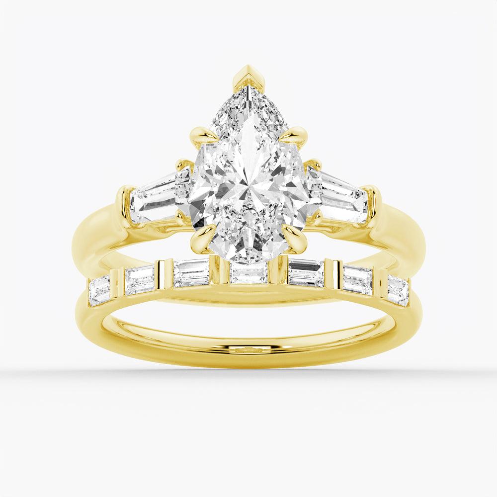 Exquisite Pear Shaped Moissanite Engagement Ring with Tapered Baguette Side Stones - Perfect for Proposals, Weddings & Anniversary Gifts