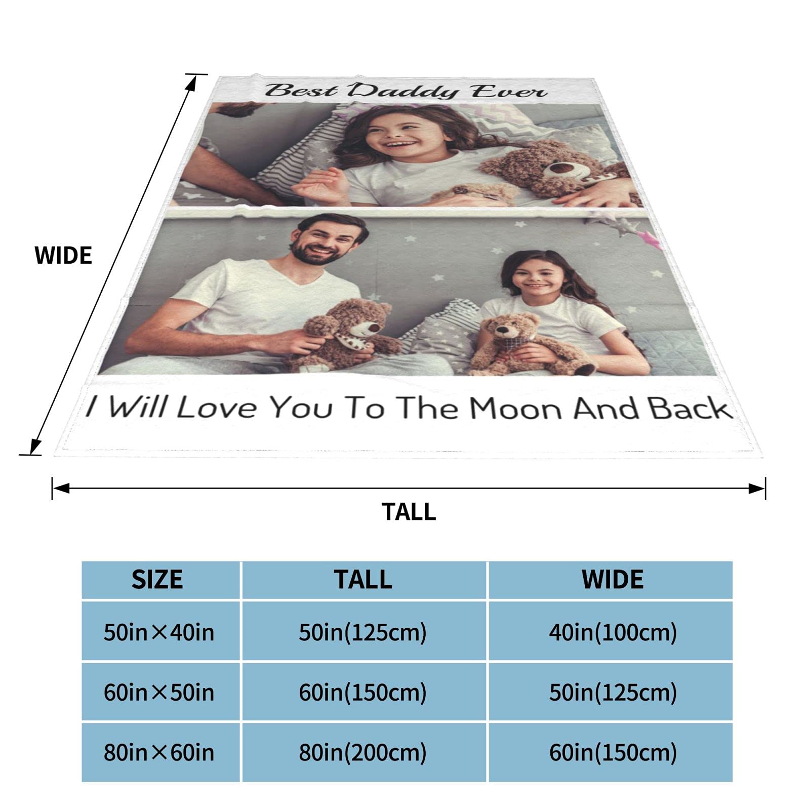 Custom Photo Blanket Personalized with Your Picture & Text - Soft Fleece Throw Blanket for Dad, Mom, Grandpa - Perfect Gift for Father's Day, Birthday, Anniversary & Christmas - Cozy Home Decor, Family Keepsake, Couch Throw for Living Room