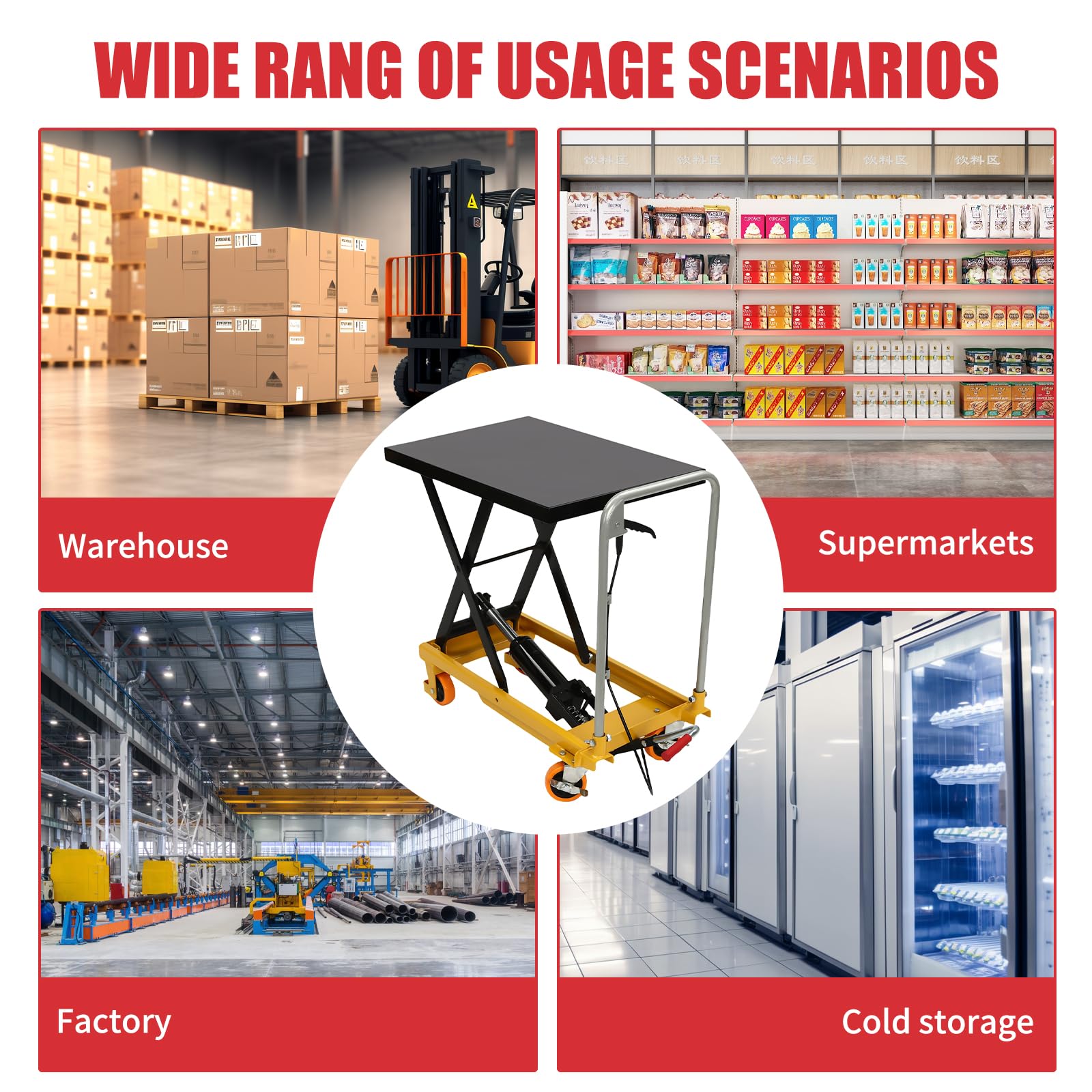**500 LBS Hydraulic Scissor Lift Table with Locking Wheels - Adjustable Height (8.27