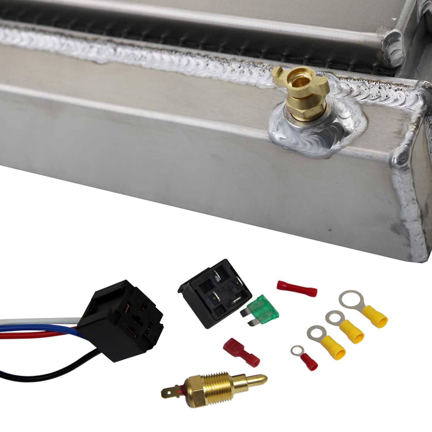 ECMRAD 3-Row Aluminum Radiator with Shroud & 12