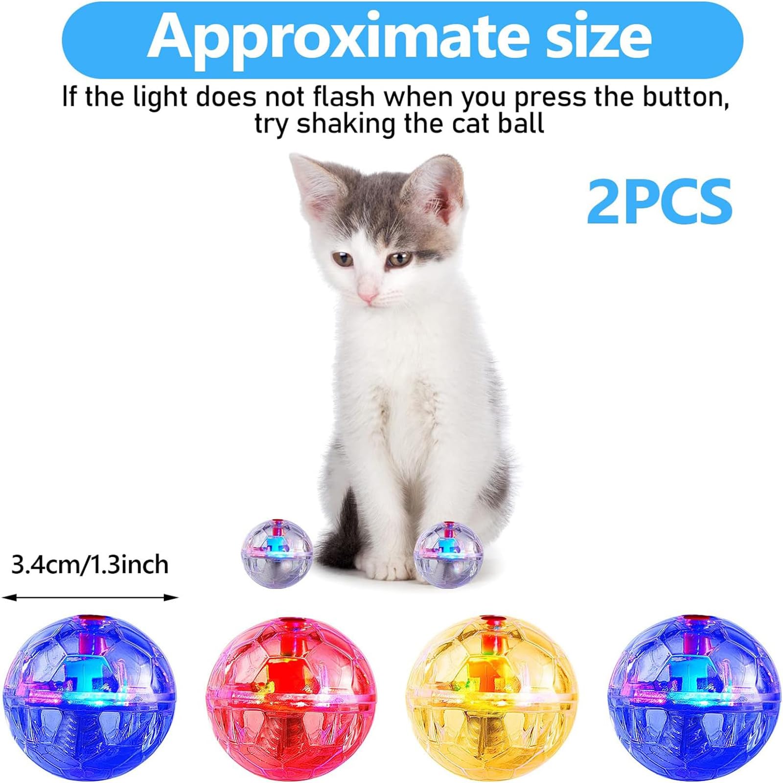 2 Pack LED Ghost Hunting Cat Balls - Motion Activated Glowing Interactive Pet Toys for Cats & Dogs (Clear) - Perfect for Night Play & Halloween Fun