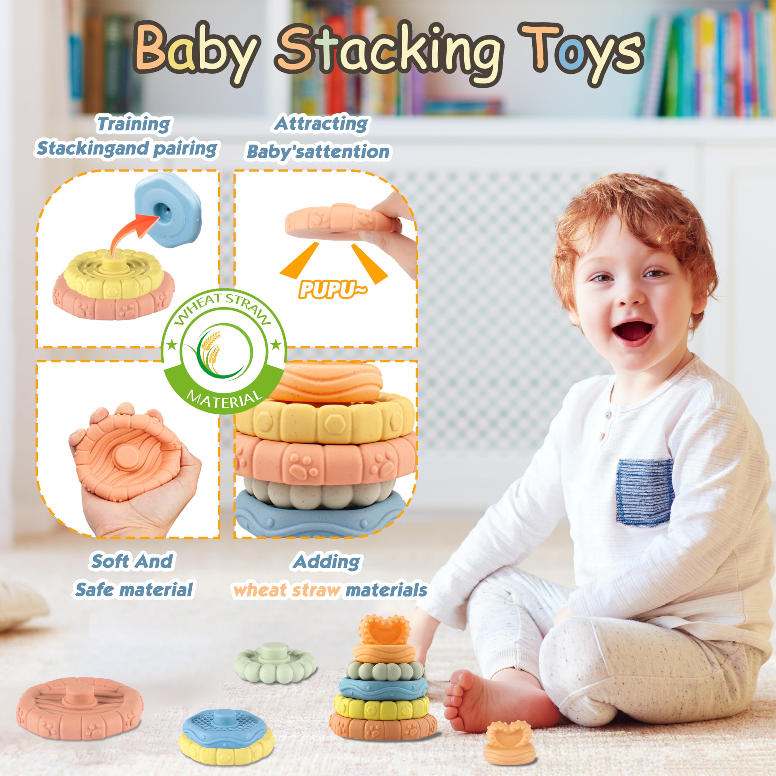 Montessori Baby Toys 0-18 Months - Pull String Toy, Shape Sorter, Stacking Blocks, Manhattan Ball & Building Blocks - Educational Learning Toys for Infants & Toddlers - Perfect for Early Development, Sensory Play & Motor Skills
