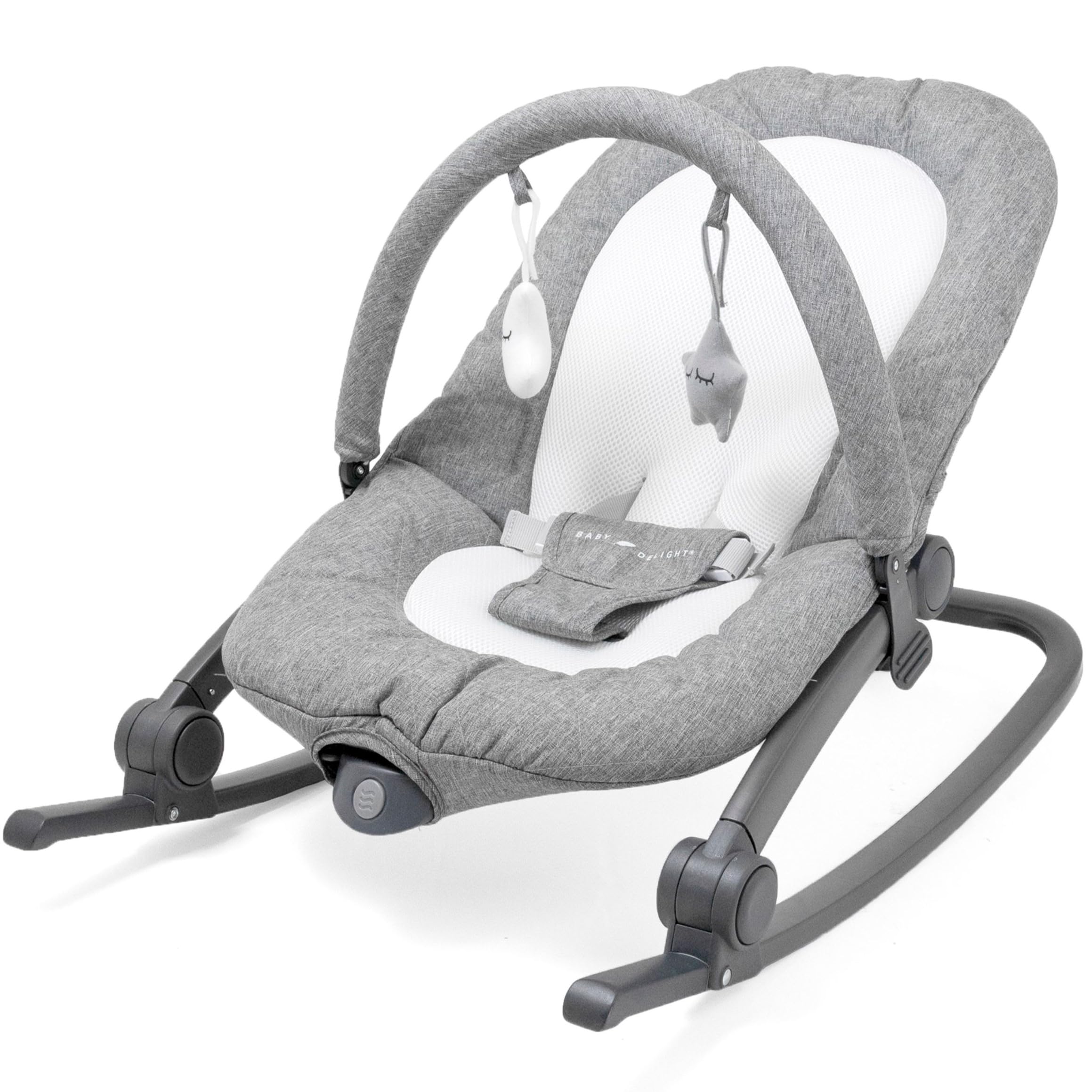 Baby Delight Aura Deluxe Portable Baby Bouncer - Infant Rocker Seat with Quilted Charcoal Tweed Fabric | Lightweight & Foldable for Travel | Perfect for Nursery, Living Room & Outdoor Use