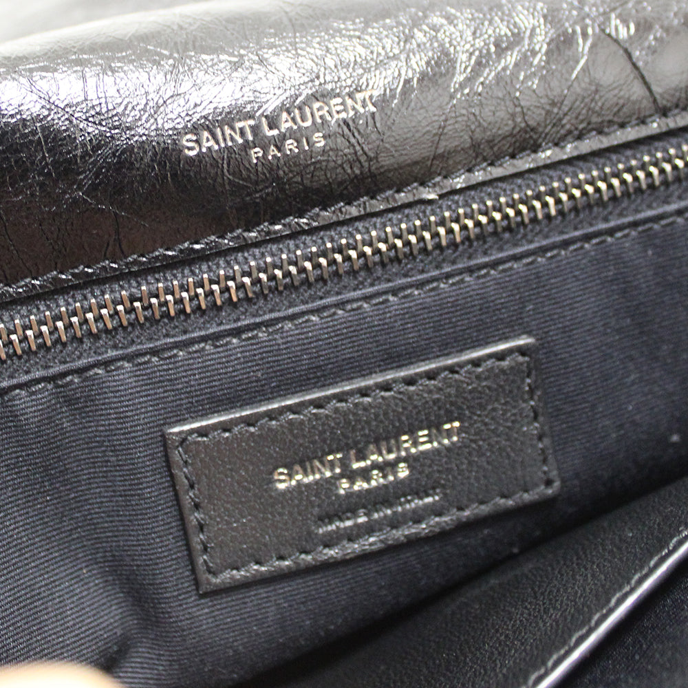 Authentic YSL Yves Saint Laurent Black Crinkled Leather Medium Niki Shoulder Bag | Luxury Designer Handbag for Women | Perfect for Work, Date Night & Everyday Use