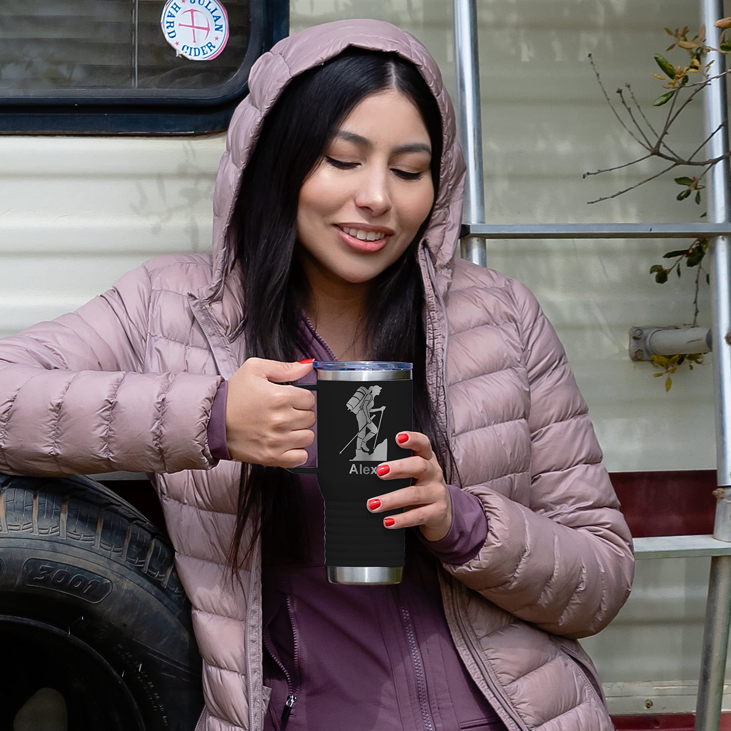 LaserGram 20oz Vacuum Insulated Stainless Steel Travel Mug with Handle - California Republic Bear Flag Design, Personalized Engraving Option, Leak Proof & Temperature Retention - Perfect for Coffee, Tea & Outdoor Adventures (Black)