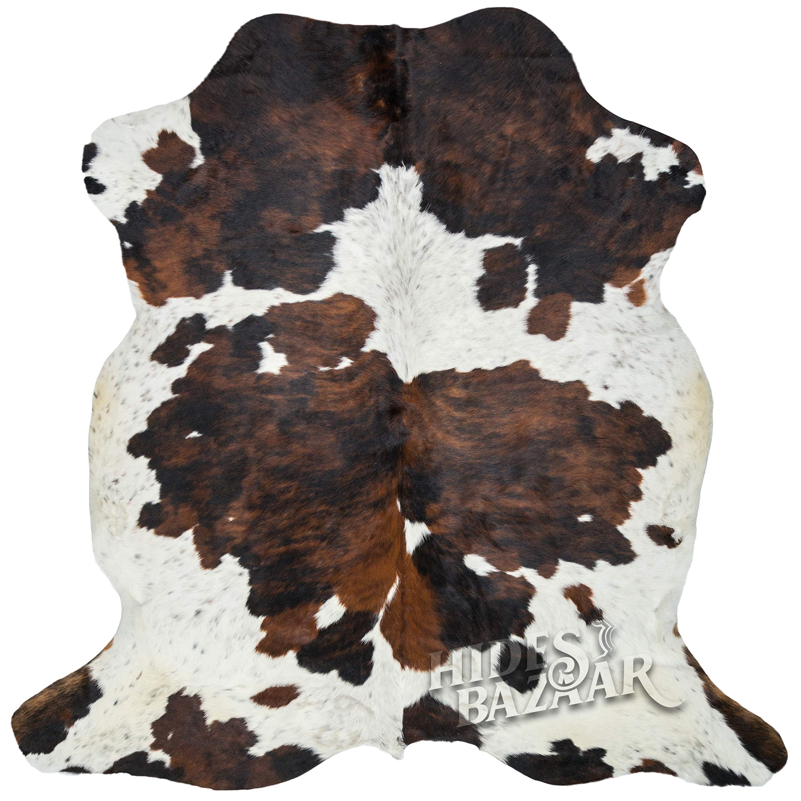 Natural Cowhide Rug 5x7 ft - Classic Brown, Black & White Tri-Color Mix - Genuine Leather Area Rug for Living Room, Bedroom & Office Decor