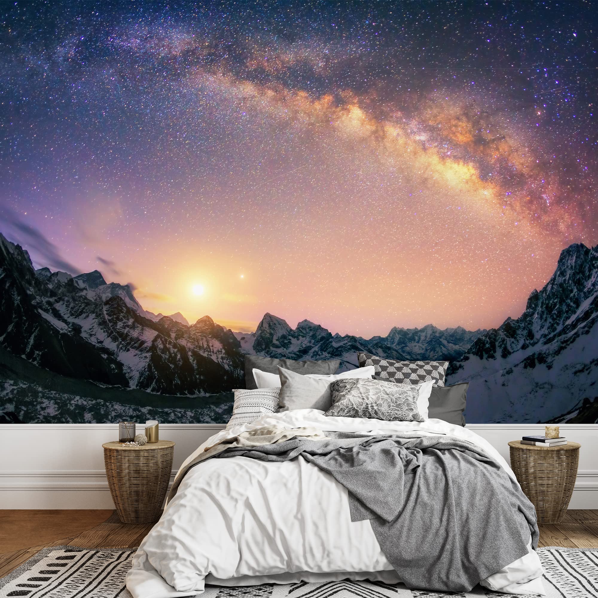 Wall26 - Stunning Milky Way Mountain Night View Wall Mural - Removable Self-Adhesive Large Wallpaper (66x96 inches) - Perfect for Bedroom, Living Room & Office Decor