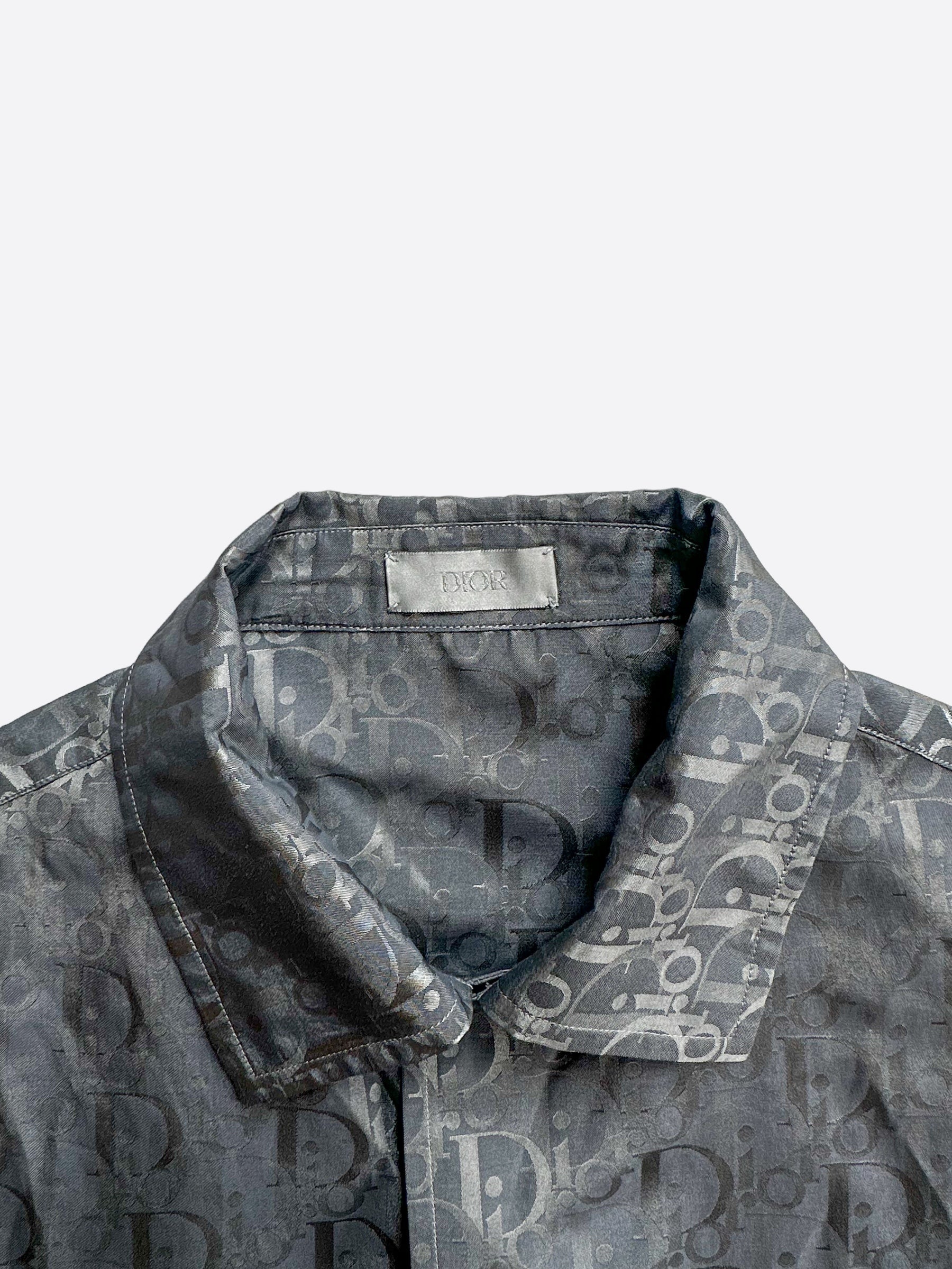 Dior Grey Oblique Silk Button Up Shirt for Men - Luxury Designer Dress Shirt for Business & Formal Occasions