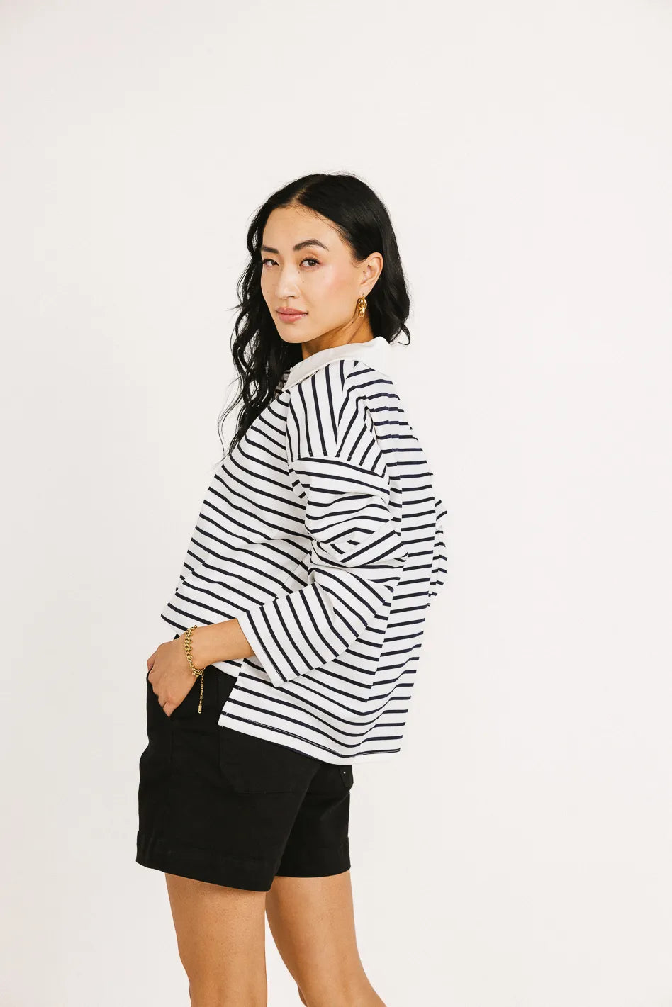 Layla Women's Striped Collared T-Shirt - Casual Short Sleeve Blouse for Work, Office, and Everyday Wear