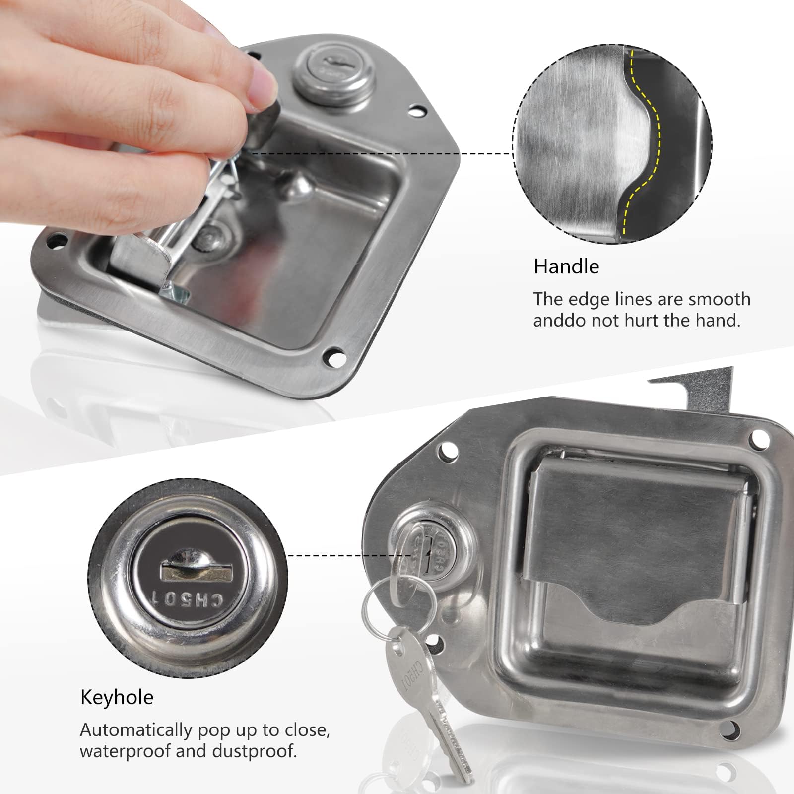 YESHMA 2-Piece Stainless Steel Truck Tool Box Latch Replacement - Paddle Lock Handle with Keys & Rivets for Truck, Trailer, UTV, ATV Toolboxes | Durable Toolbox Lock for Outdoor Work & Off-Road Vehicles