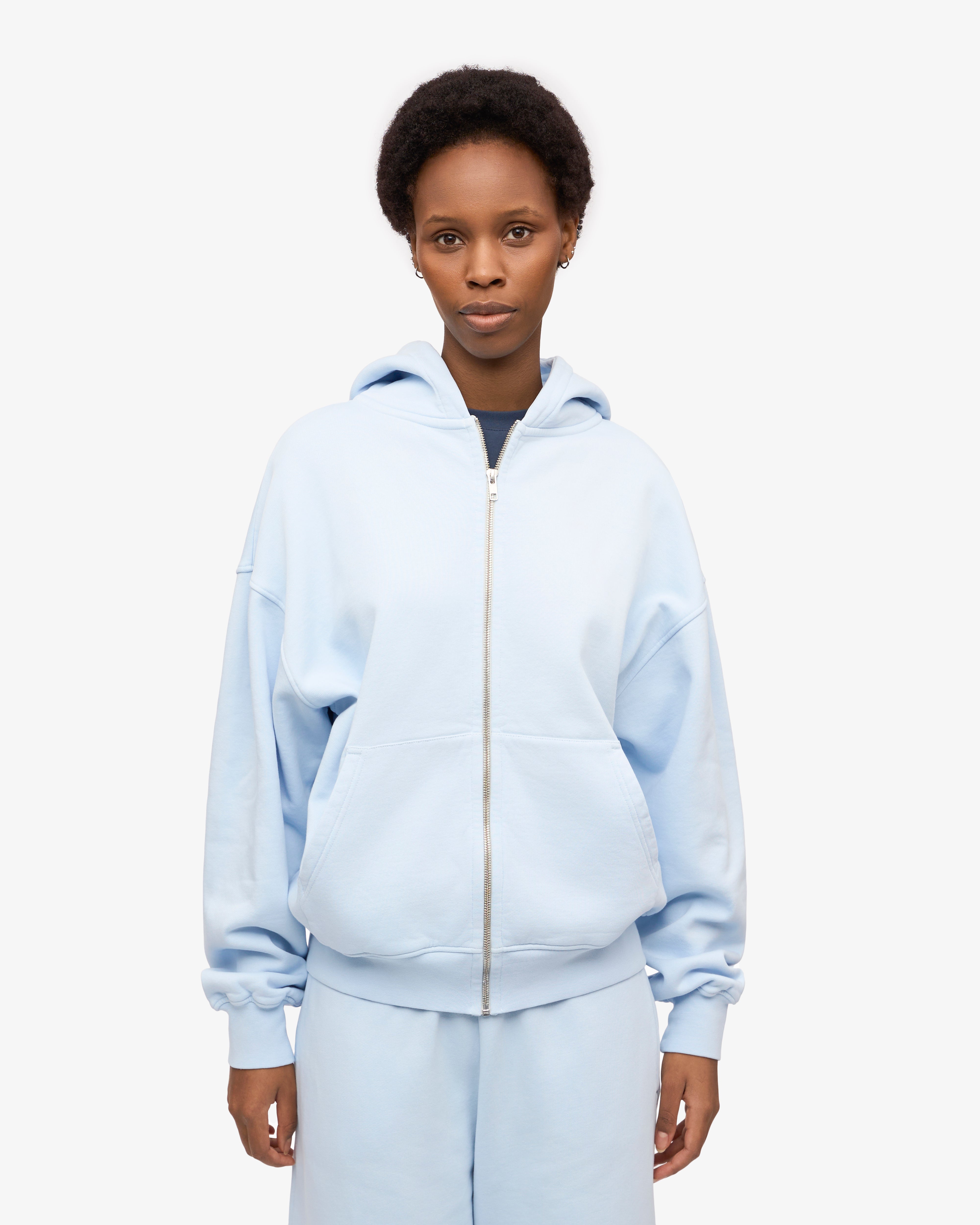 Organic Oversized Zip Hoodie for Women & Men - Polar Blue - Cozy Fleece Pullover for Casual Wear, Loungewear & Outdoor Activities