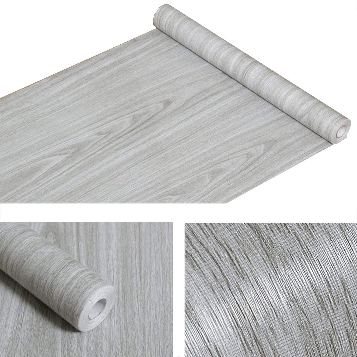 Premium Faux Gray Wood Grain Contact Paper - Self-Adhesive Vinyl Shelf Liner for Kitchen Cabinets, Drawers, Countertops & Walls (17.7