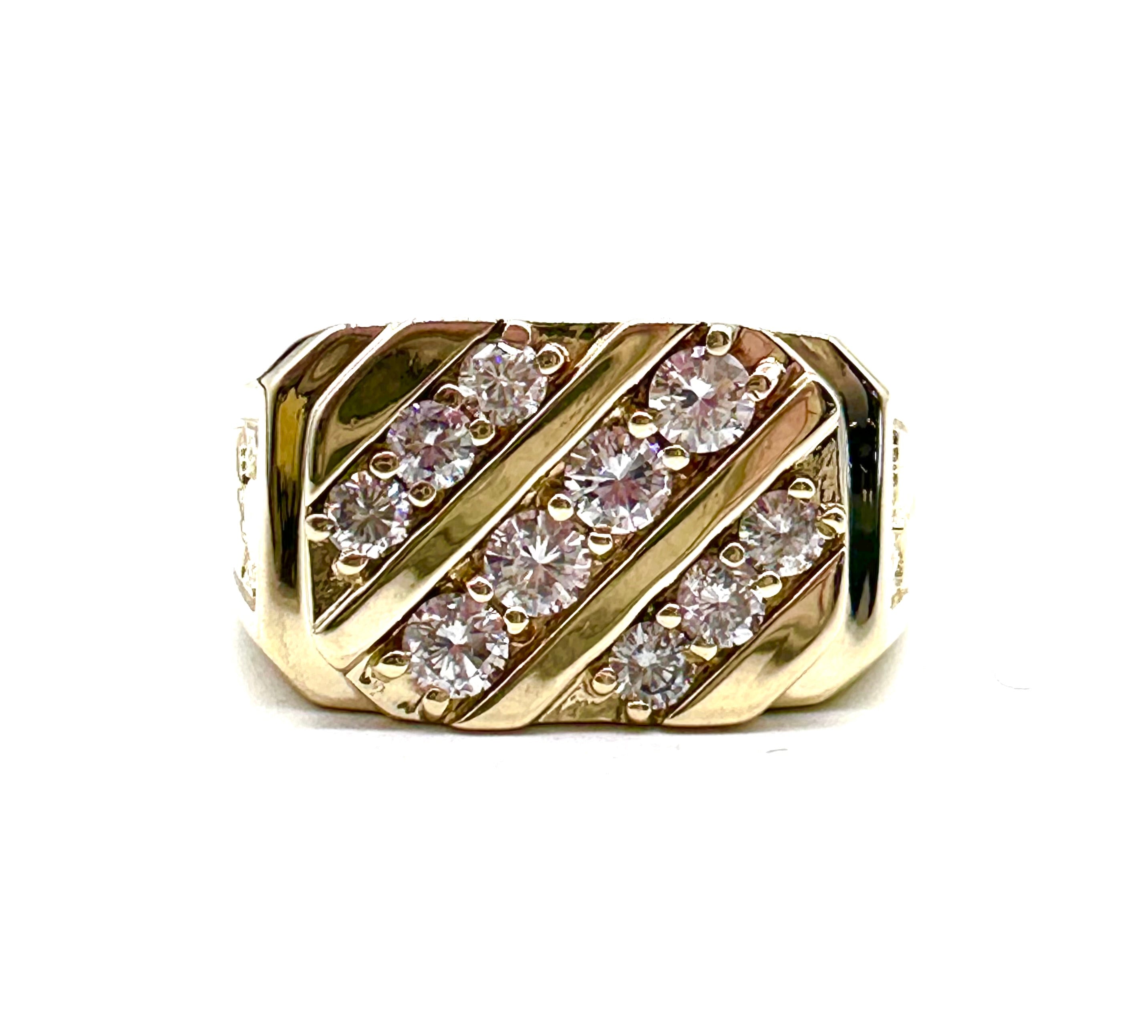 Men's Diamond Diagonal Channel Set Nugget Ring - 14K Gold Wedding Band for Men, Perfect for Engagement, Anniversary & Special Occasions