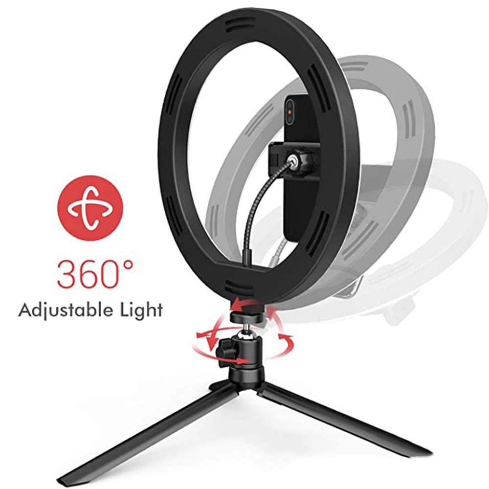 10 Inch LED Ring Light with Adjustable Tripod & Phone Holder - Dimmable Selfie Light for YouTube, TikTok, Live Streaming - 360° Rotation for Perfect Lighting (Ideal for Makeup, Vlogging, Video Calls)