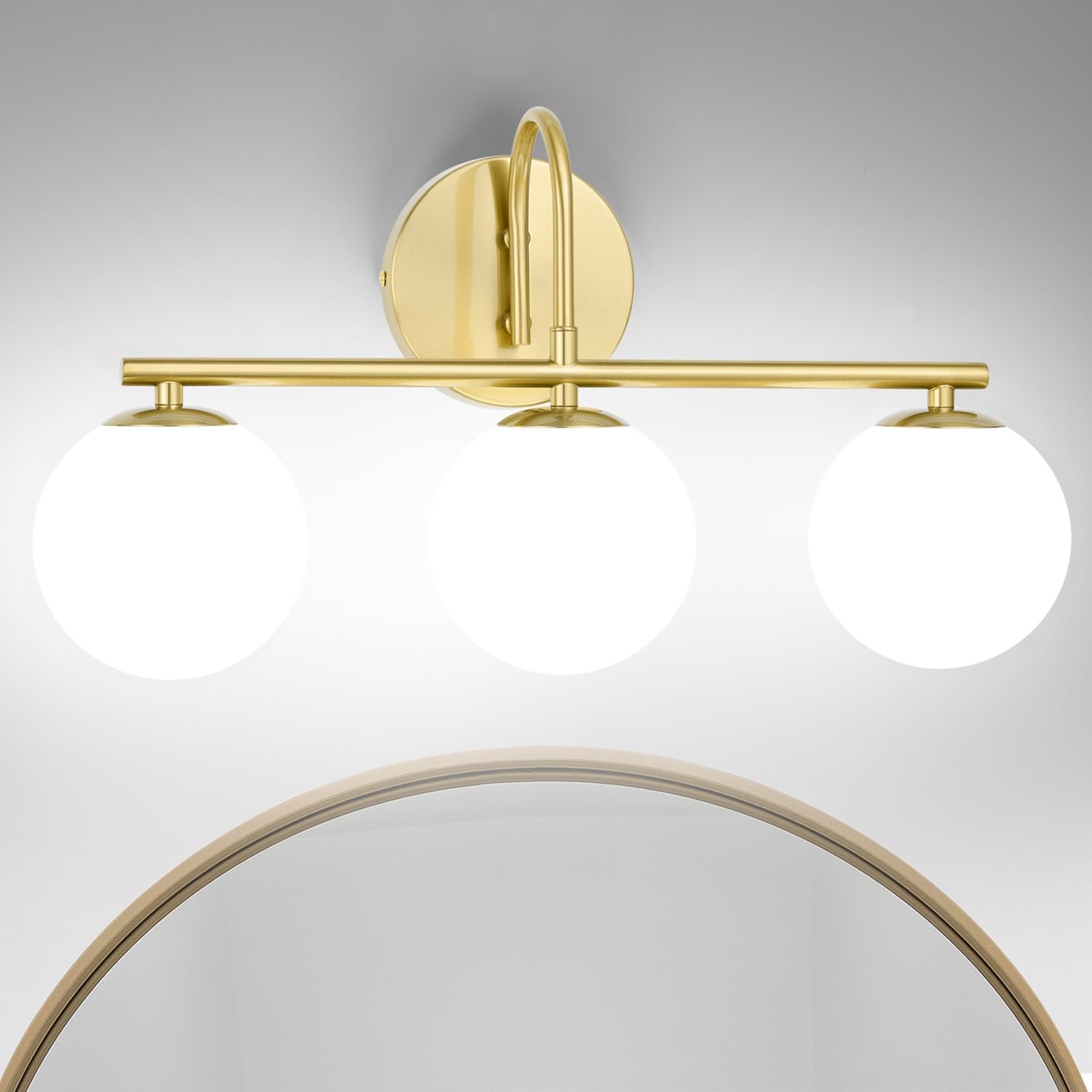 Modern Gold Bathroom Vanity Lights - 3-Light Brushed Gold Wall Sconces with Globe Glass Shade for Mirror Lighting | Waterproof Bathroom Fixtures for Home & Hotel Decor
