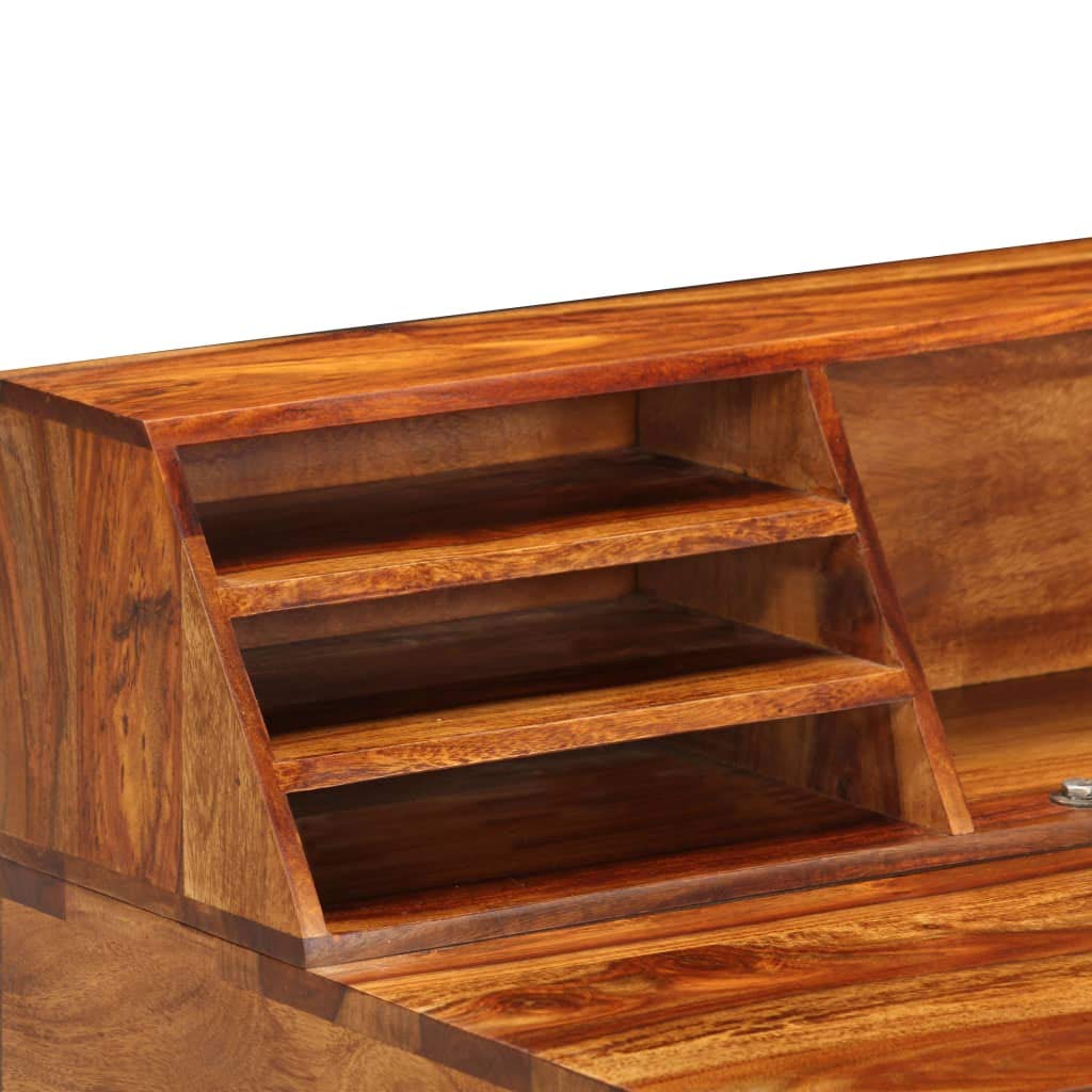 Solid Sheesham Wood & Steel Home Office Desk - 43.3