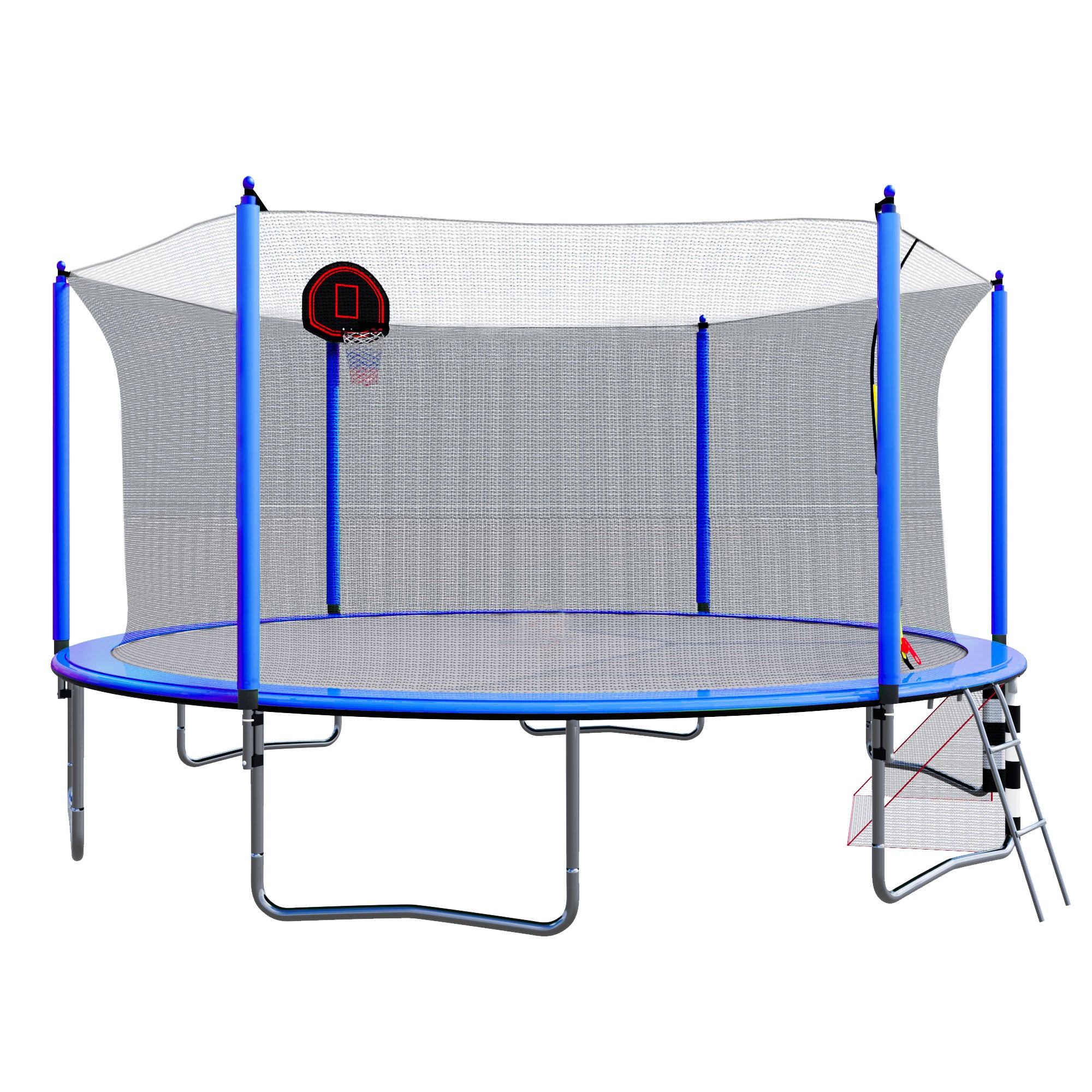 16FT Trampoline with Basketball Hoop, Pump & Ladder - Includes Inner Safety Enclosure & Soccer Goal (Blue) - Perfect for Backyard Fun, Outdoor Exercise & Family Bonding Activities