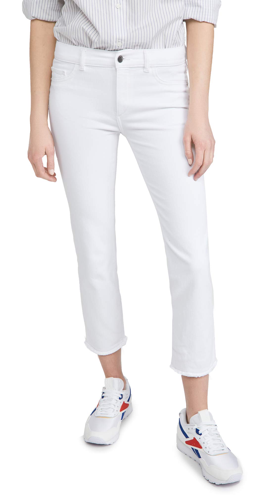 DL1961 Mara Straight Mid-Rise Instasculpt Ankle Jeans in Milk - Perfect for Casual Outings, Office Wear & Date Nights