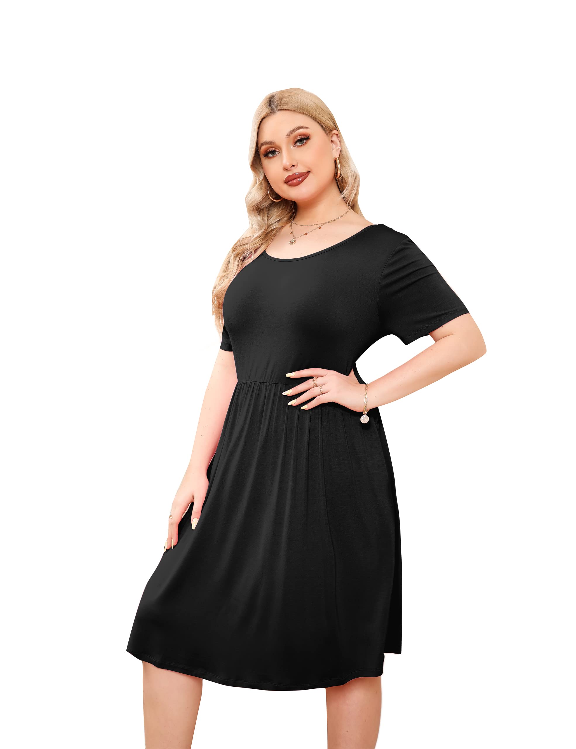 Joyours Women's Plus Size Short Sleeve Boho Floral T-Shirt Dress with Two Pockets - Casual Summer Dress for Beach, Vacation & Everyday Wear