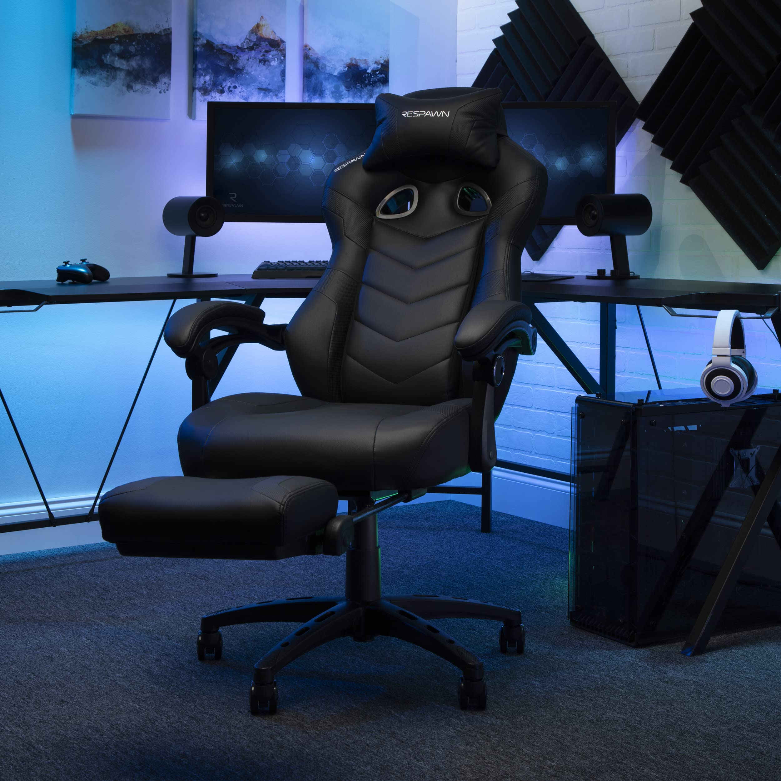 RESPAWN 110 Pro Ergonomic Gaming Chair with Adjustable Footrest & Headrest - Reclining Computer Desk Chair for Adults - Black - Perfect for PC Gaming, Office Work & Home Entertainment