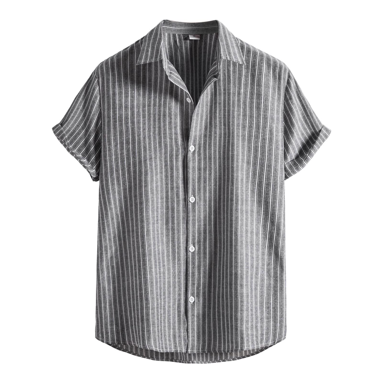 **Men's Hawaiian Shirt - Striped Short Sleeve Button Down Casual Shirt with Turndown Collar, Loose Fit for Spring & Summer | Beach Vacation, Luau Party, Tropical Outfit**