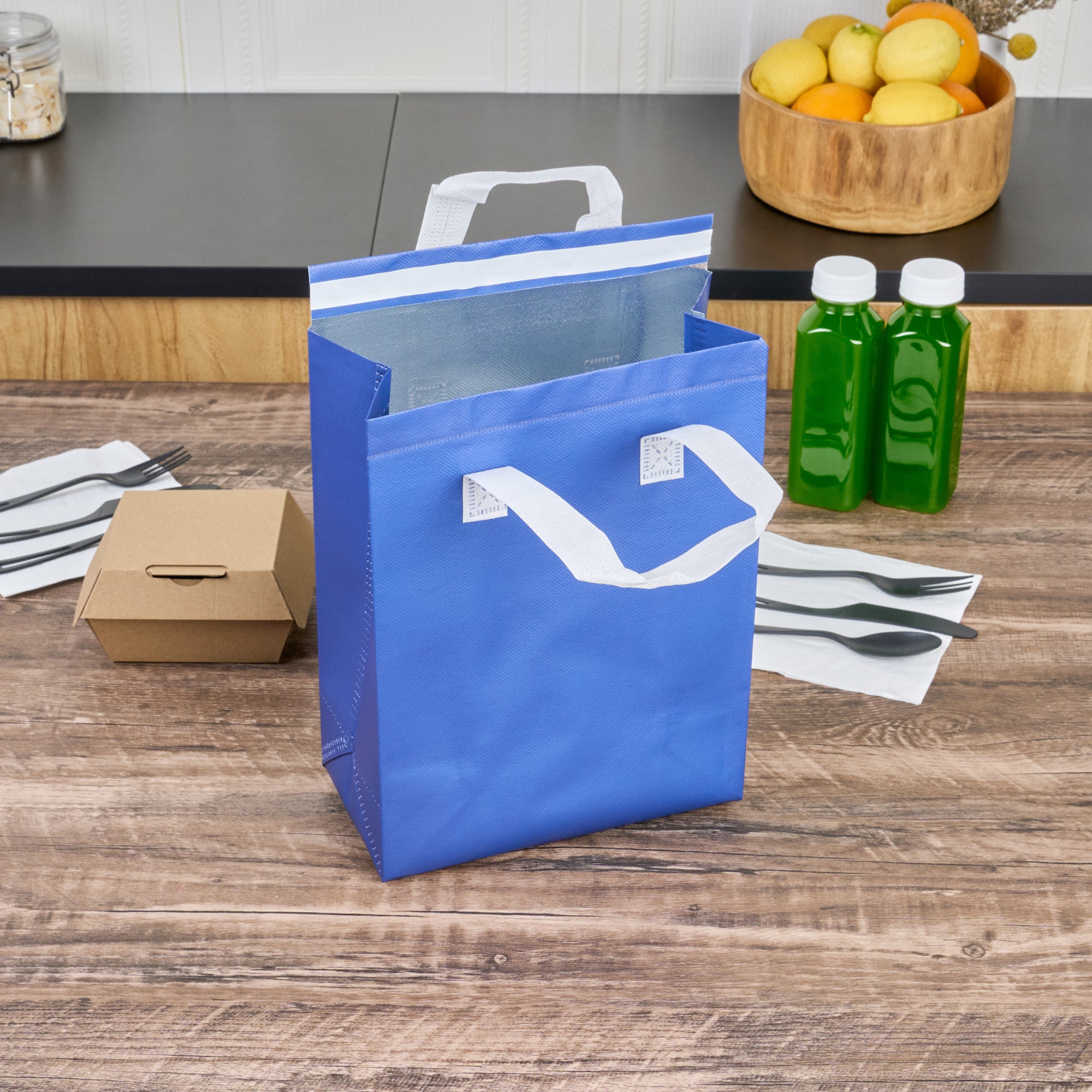 Premium Blue Insulated Takeout Bag - Tamper Evident Food Delivery Bags (8.25
