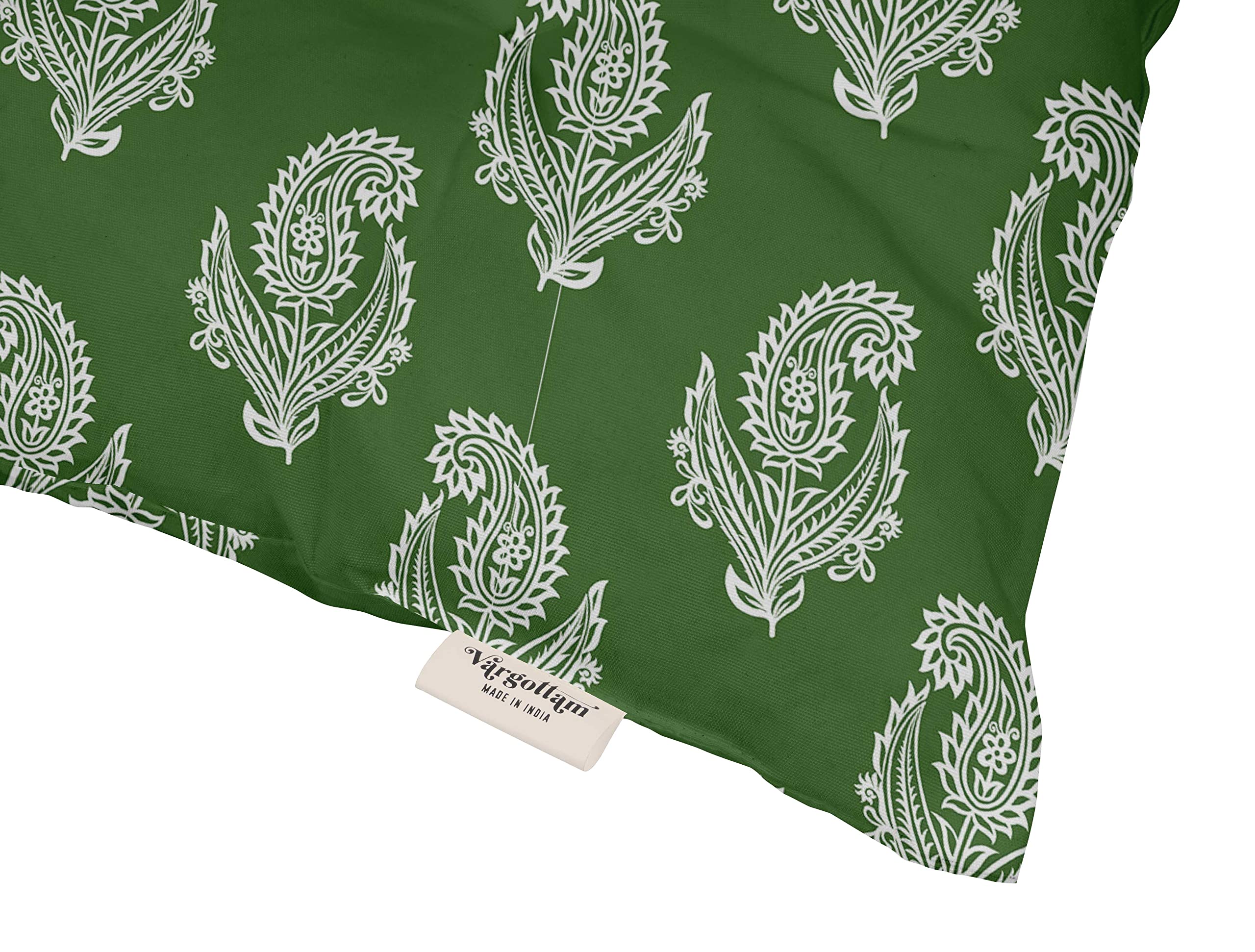 Water Resistant Indoor/Outdoor Tufted Square Patio Cushion Set of 2 - 19-inch Green Asian Block Paisley Printed Seat Cushions for Garden, Deck & Poolside Furniture | Weatherproof Outdoor Decor