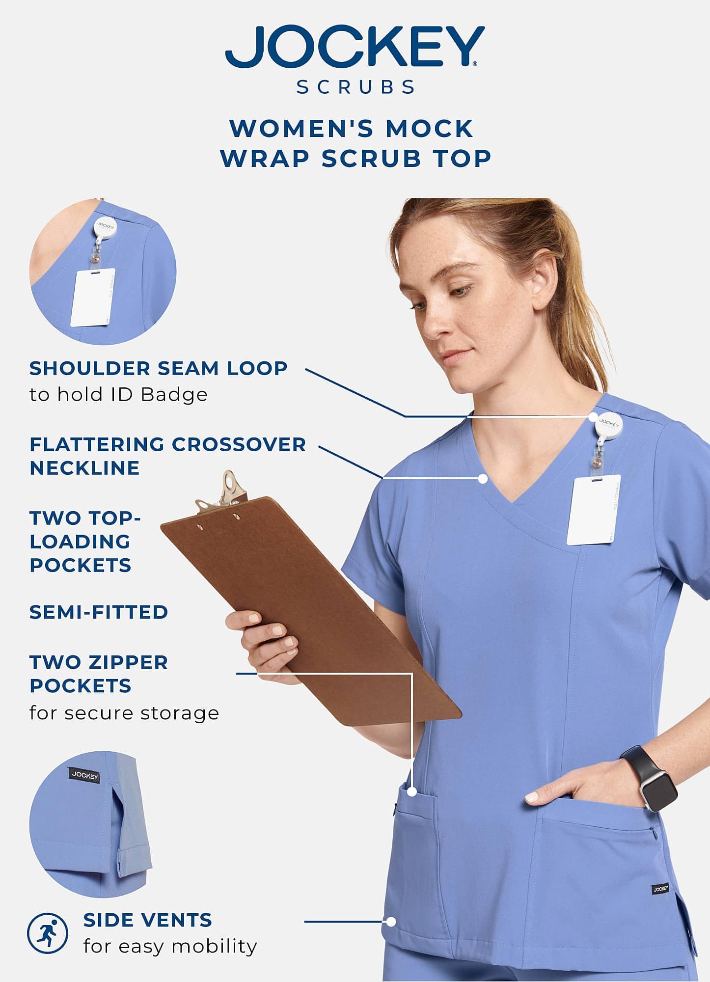 Jockey Scrubs Classic Women’s Mock Wrap Top - Comfortable Nursing Uniform for Healthcare Workers | Perfect for Hospitals, Clinics & Medical Professionals