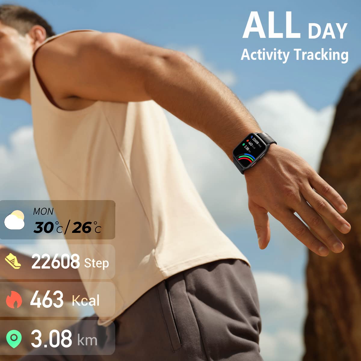 FITVII Smart Watch with Blood Pressure, Heart Rate & Blood Oxygen Monitor, Sleep & Fitness Tracker, IP68 Waterproof Activity Tracker for Women & Men - Compatible with Android iOS - Perfect for Running, Gym & Daily Health Monitoring