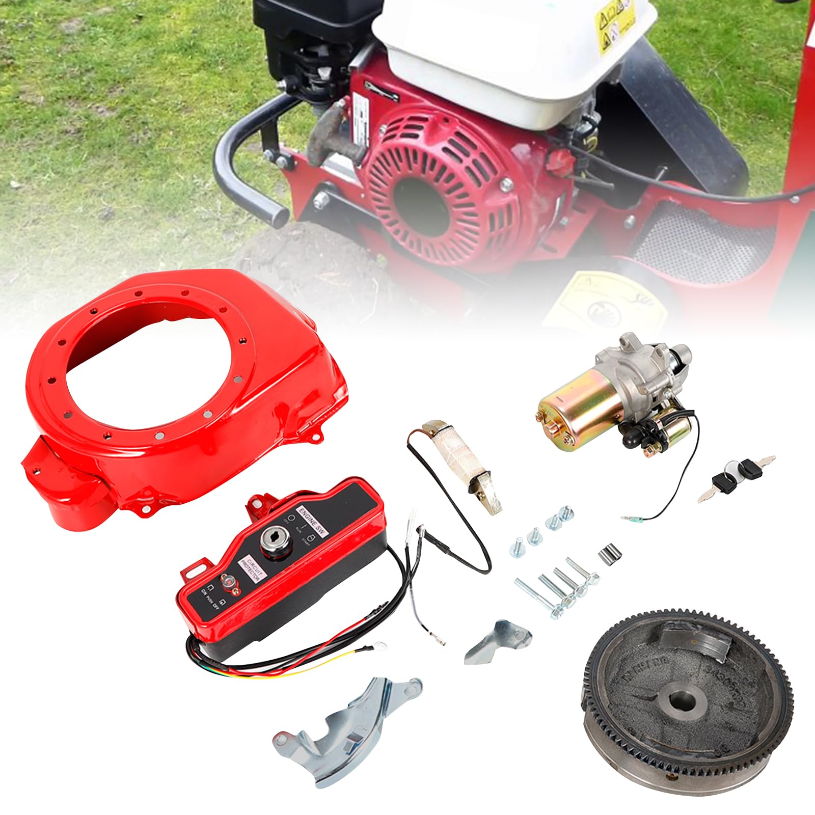 Honda GX160 GX200 5.5HP 6.5HP Electric Start Conversion Kit with Starter Motor, Flywheel, Charging Coil & Key Switch - Perfect for Small Engine Repair, Lawn Mowers, Pressure Washers & Generators