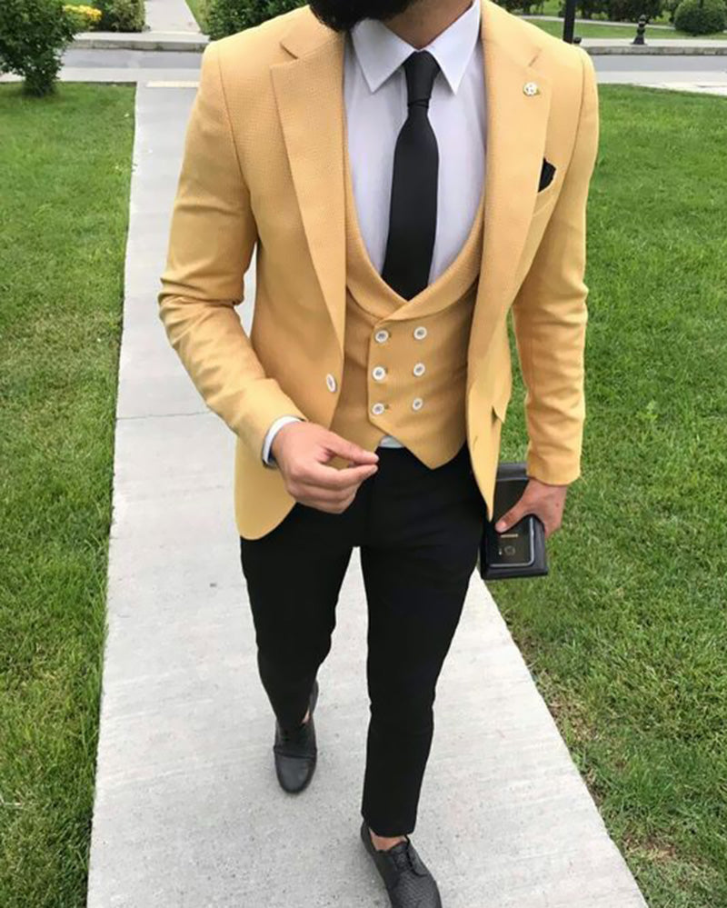 2022 Men's Yellow Blazer Three-Piece Prom Tuxedo Suit CB554 - Formal Wedding, Graduation & Special Occasion Attire