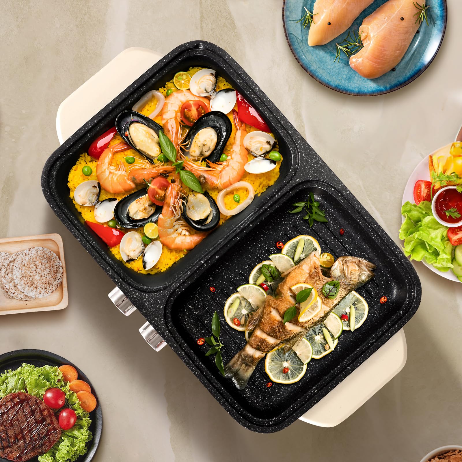 2-in-1 Electric Hot Pot & Korean BBQ Grill - Smokeless Indoor Shabu Shabu Cooker with Non-Stick Surface (Small) for Home Dining, Party Food Cooking & Asian Cuisine Preparation