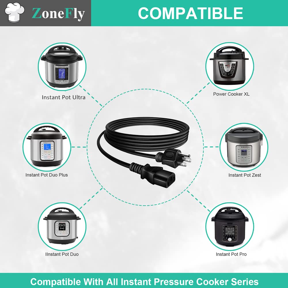 Original Power Cord Replacement for Instant Pot, Electric Pressure Cooker, Rice Cooker & Kitchen Appliances - Universal Compatible with Quick Pot, Soy Milk Maker, Microwave - Perfect for Home Cooking & Small Appliances