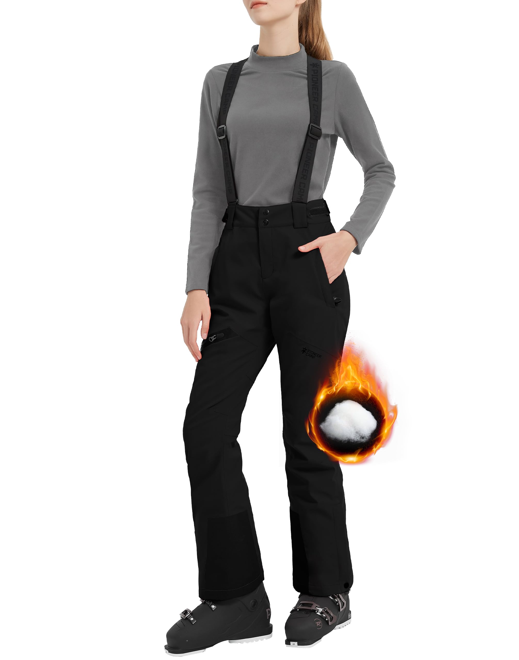 Pioneer Camp Women's Waterproof Insulated Snow Pants - Ski Bib Overalls with Suspenders for Snowboarding, Winter Hiking & Outdoor Activities | Warm Cargo Pants for Cold Weather Adventures