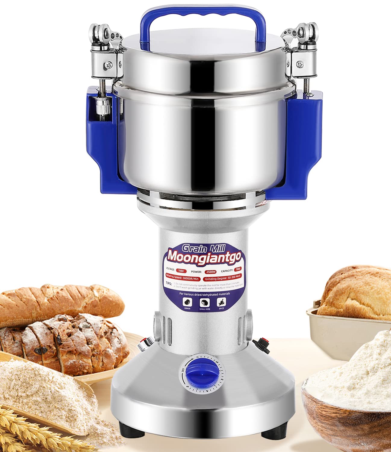 Moongiantgo 500g Stainless Steel Grain Mill Grinder - High Speed Electric Spice & Coffee Grinder for Fine Powder - Perfect for Cereals, Grains, Herbs, Wheat & Corn - Ideal for Home Baking, Coffee Shops & Commercial Kitchens