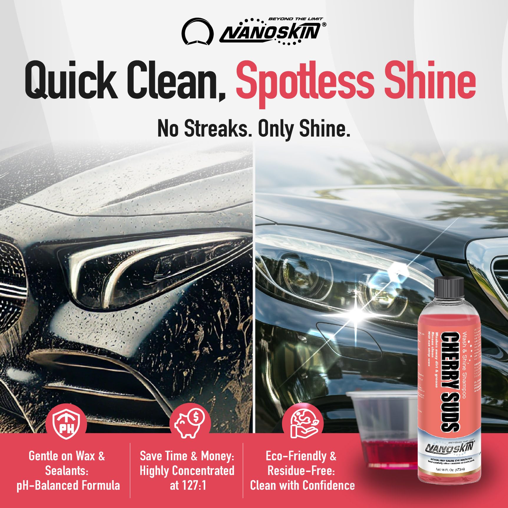 Nanoskin Cherry SUDS Wash & Shine Shampoo - 1 Gallon Car Detailing Soap for Deep Cleaning & Glossy Finish - Perfect for Cars, Trucks & SUVs