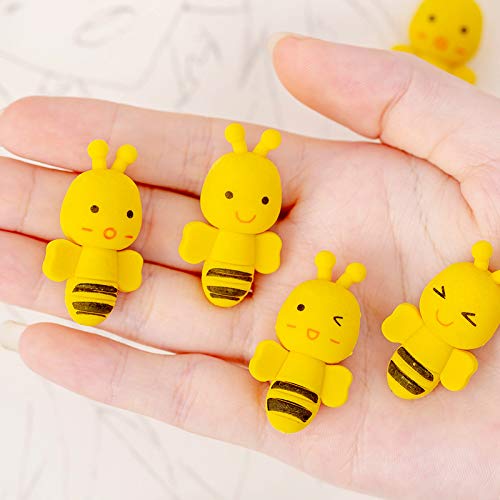 24-Piece Mini Bee Erasers Bulk - Cute Cartoon Animal Pencil Erasers for Kids, Students, School & Office Supplies - Perfect for Classroom Rewards, Party Favors & Desk Organization
