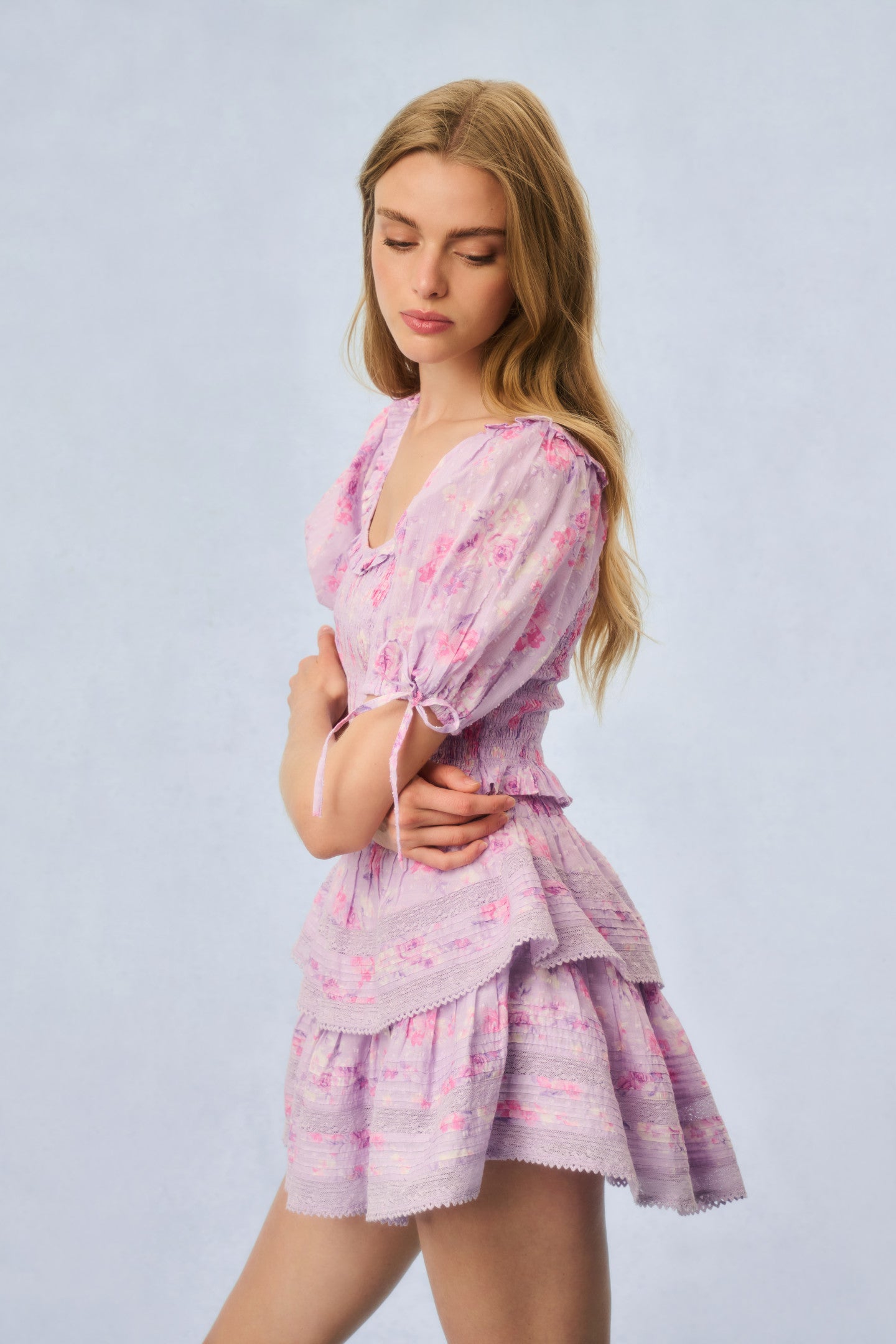 Elegant Ruffle Mini Skirt with Floral Fragrance Print - Perfect for Summer Outfits, Beach Vacations & Casual Dates