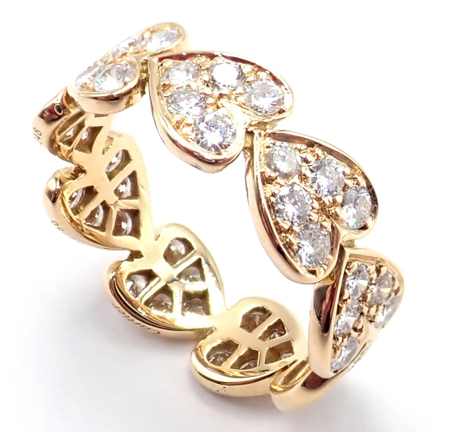 Authentic Cartier 18K Yellow Gold Diamond Heart Eternity Band Ring Size 7.25 - Luxury Jewelry Gift for Anniversary, Valentine's Day & Special Occasions