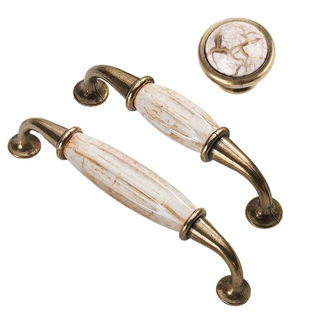 Vintage Ceramic Cabinet Knobs - 3Pcs Marble Handles for Kitchen & Bathroom