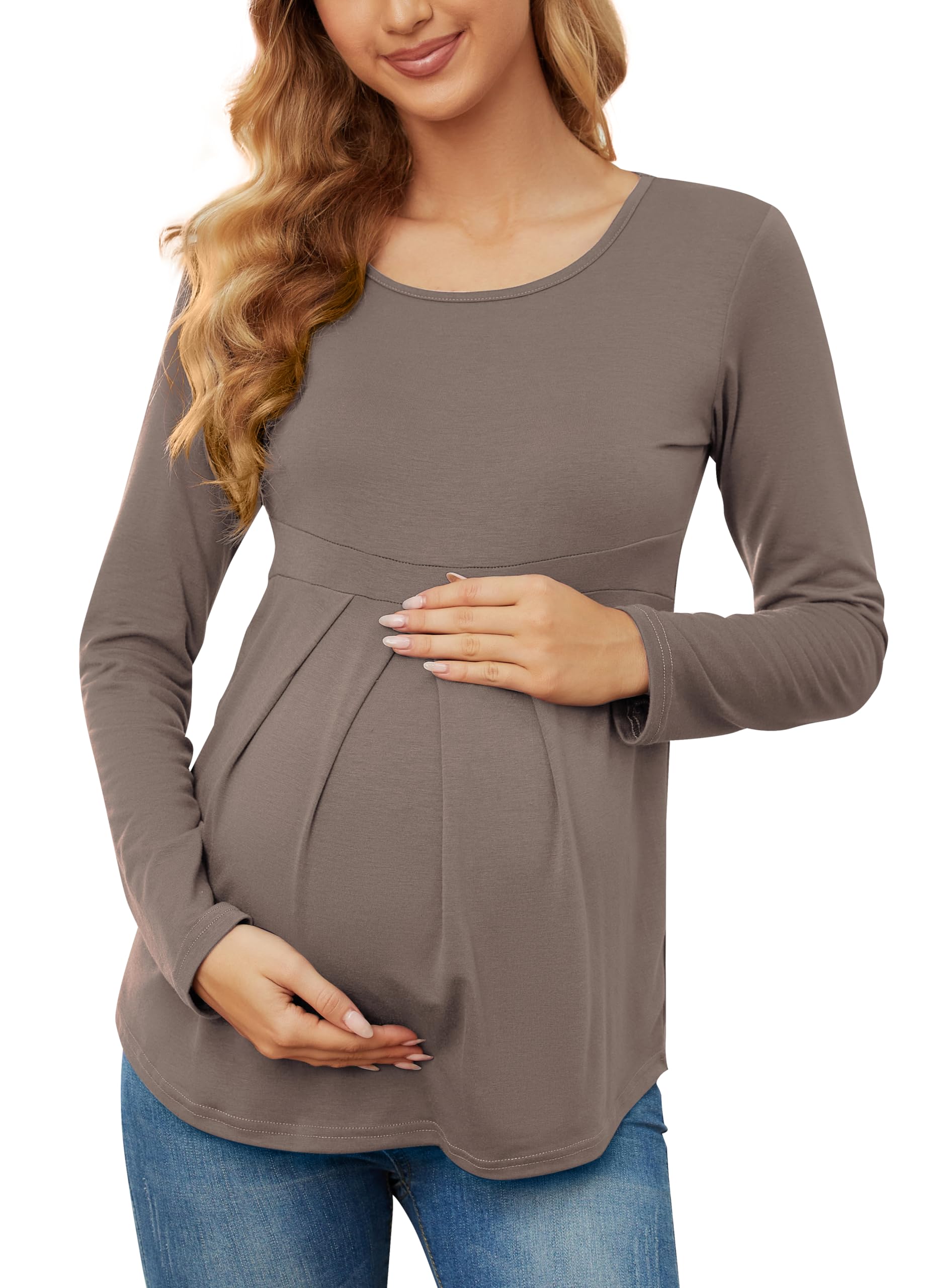 Stylish Maternity Tops for Women - Short & Long Sleeve Peplum Tunic with Front Pleat Detail | Comfortable Pregnancy Casual T-Shirts | Perfect for Work, Daily Wear & Maternity Photos