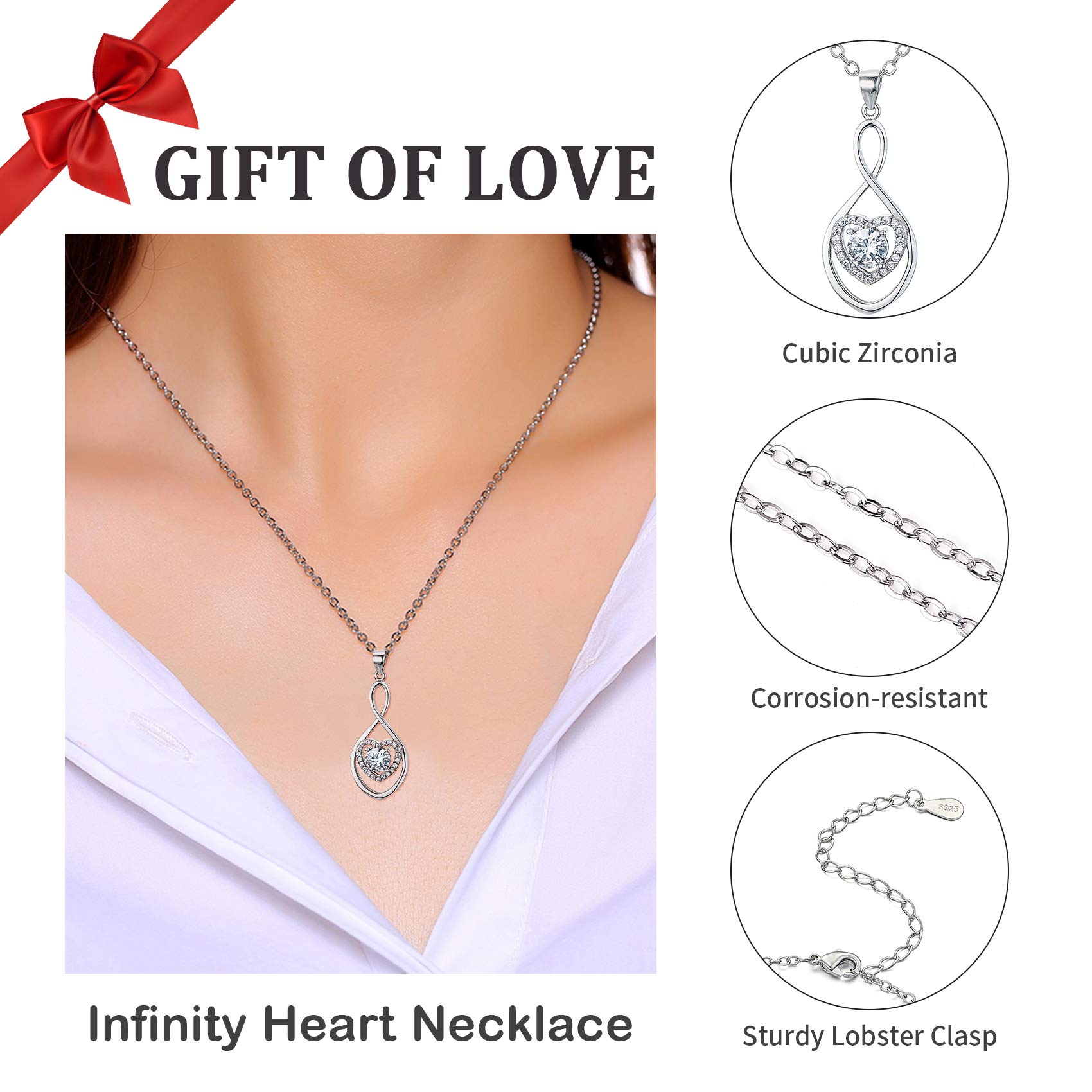 Vanjewnol Silver Infinity Heart Necklace - Elegant Gift for Mom, Mother-in-Law & Stepmother - Perfect for Weddings, Anniversaries & Special Occasions