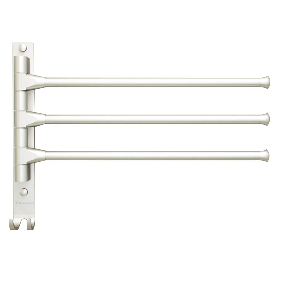 Rotating 3-Rod Aluminum Bathroom Towel Holder Stand - Wall Mount Space Saving Towel Rack for Bath, Kitchen & Laundry Room Organization