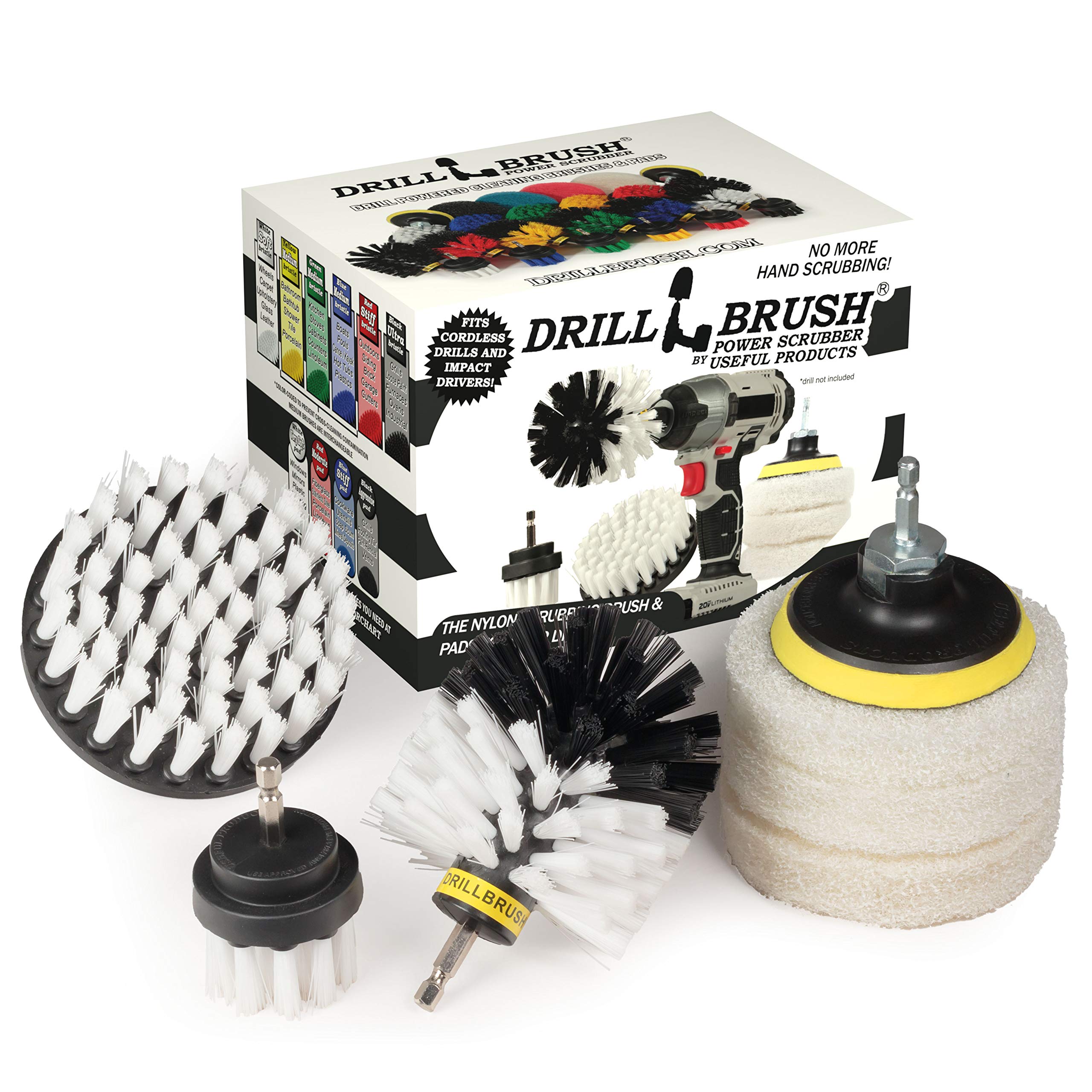 Drillbrush Rotary Drill Brush Set - Cordless Scrubber for Auto Detailing, Upholstery & Bathroom Cleaning | Includes Drill Brush Pads & Shower Door Cleaner | Perfect for Car Detailing, Home Deep Cleaning & Tile Grout Scrubbing