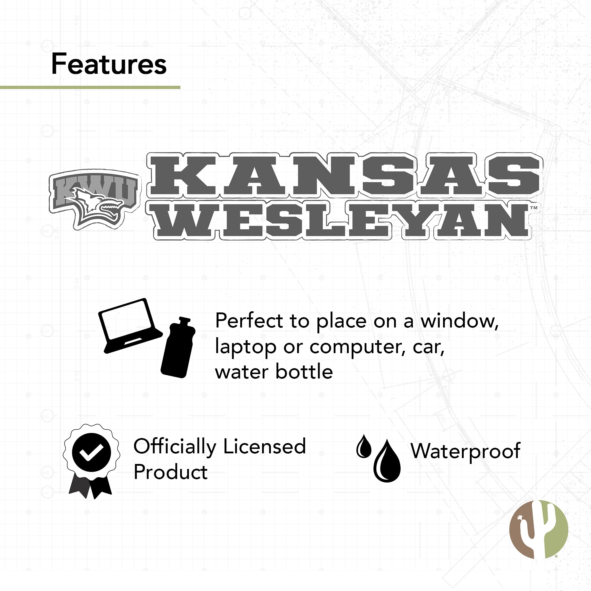 KWU Coyotes Vinyl Decal Sticker (8 Inch) - Desert Cactus Kansas Wesleyan University Logo for Laptop, Water Bottle, Car & Scrapbook | Perfect for School Spirit, College Pride & Fan Gear