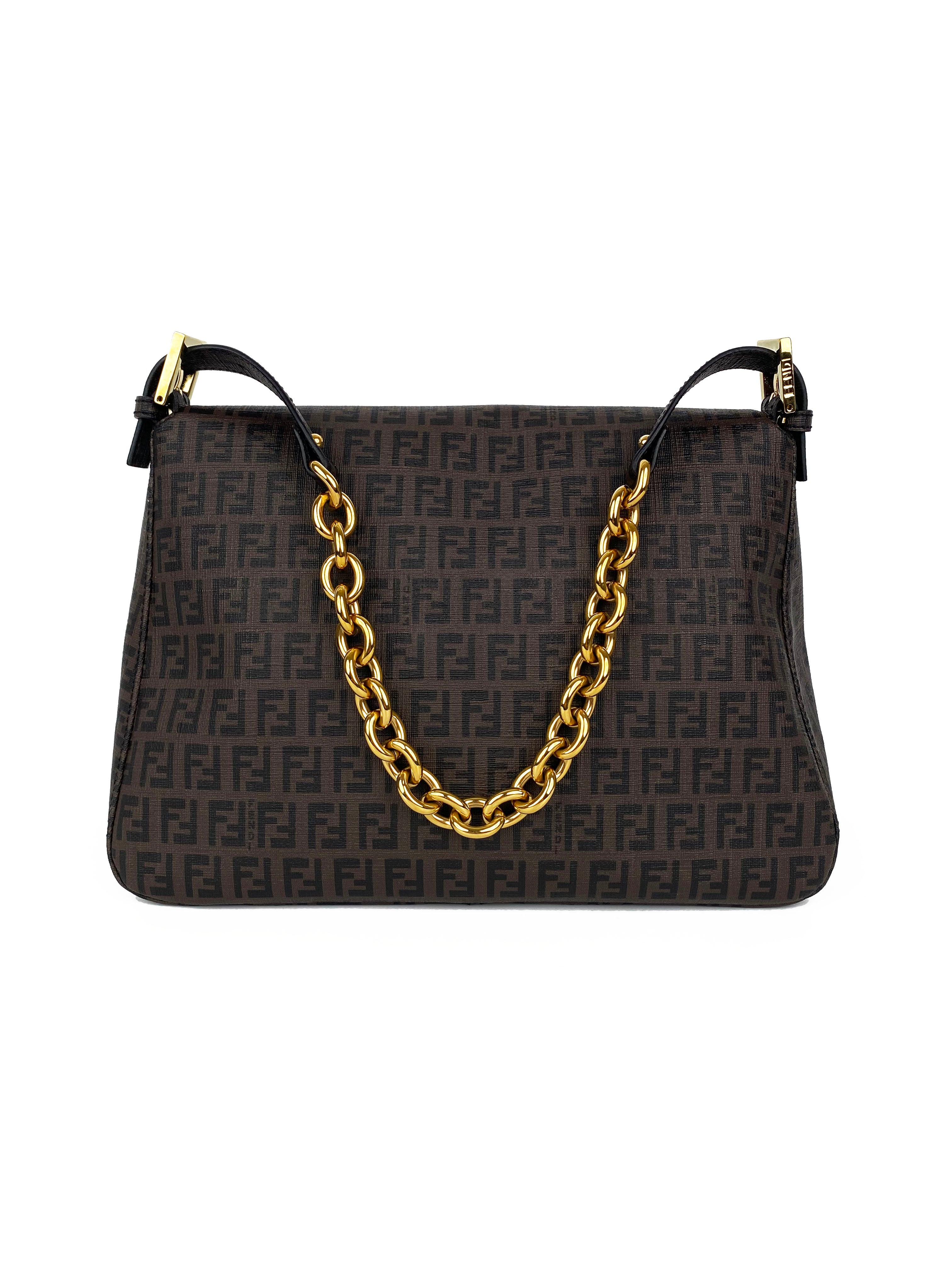 Fendi Monogram Shoulder Bag for Women - Brown Leather Crossbody Purse with Adjustable Strap, Perfect for Work, Travel & Everyday Use