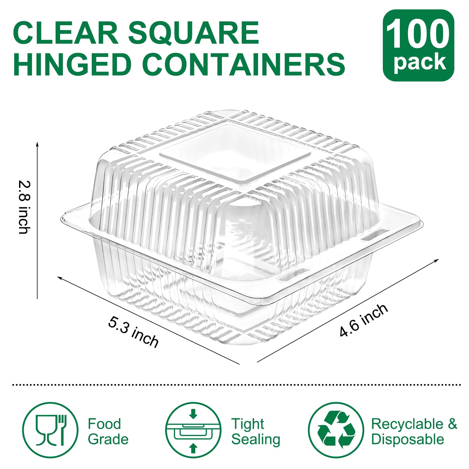 TOFLEN 100pcs Clear Plastic Cake Containers - Hinged Lids for Mini Cakes, Desserts & Salads - Perfect for Takeout & Parties