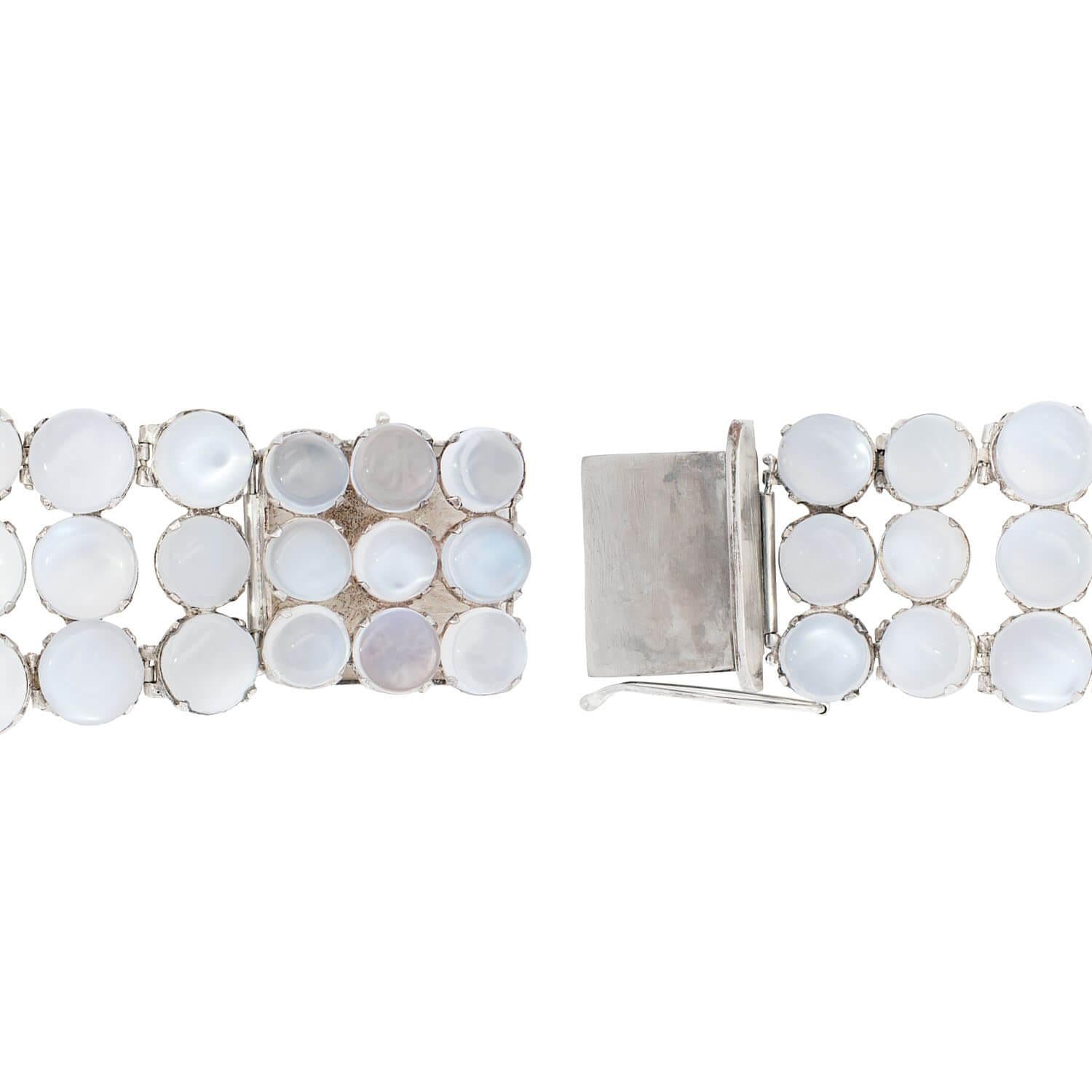 Vintage Sterling Silver Moonstone Wide Link Bracelet for Women - Elegant Boho Jewelry for Parties, Weddings & Everyday Wear