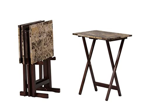 ADHW 5-Piece Wood & Faux Marble Folding TV Tray Set with Stand - Space-Saving Snack Table for Living Room, Bedroom & Small Spaces - Perfect for TV Dinners, Gaming & Home Office Use